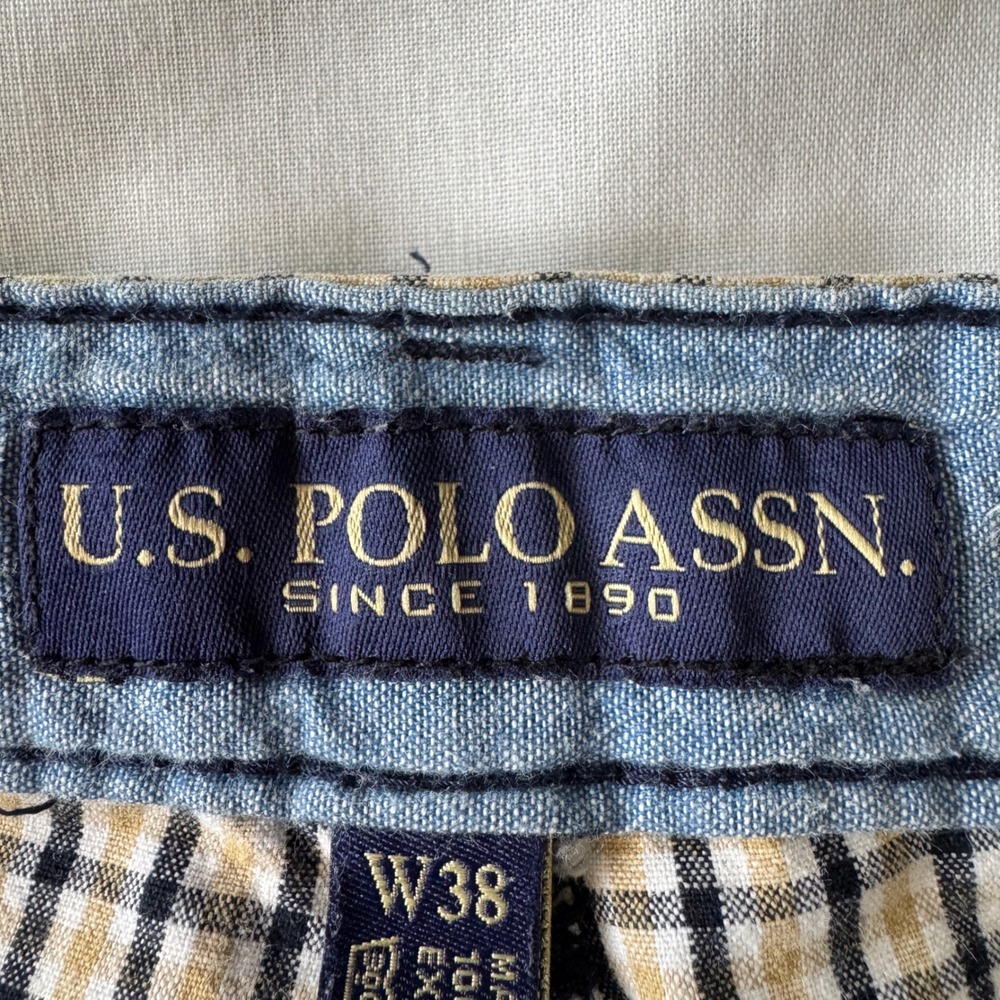 U.S. Polo Assn. Plaid Shorts Men's Size 38 Flat‎ Front Casual Tan Black Check - Picture 7 of 15